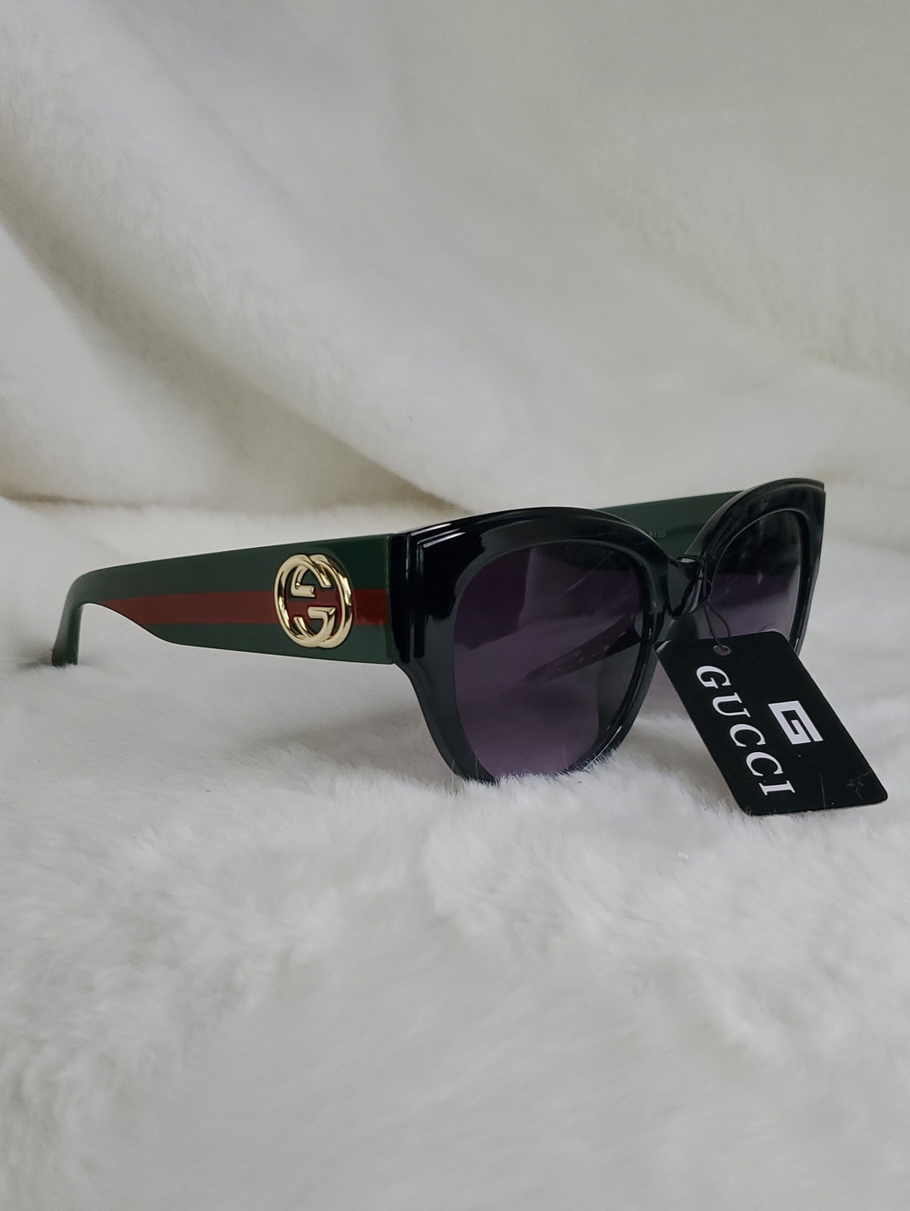 Black Sunglasses with Green and Red Temple Stripes